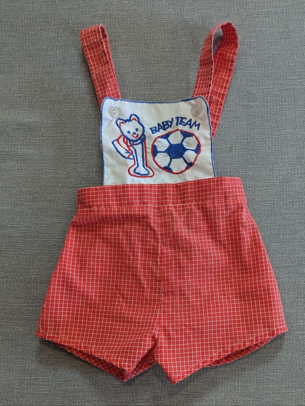 Vintage Baby Boy Embroidered Windowpane Overalls Soccer